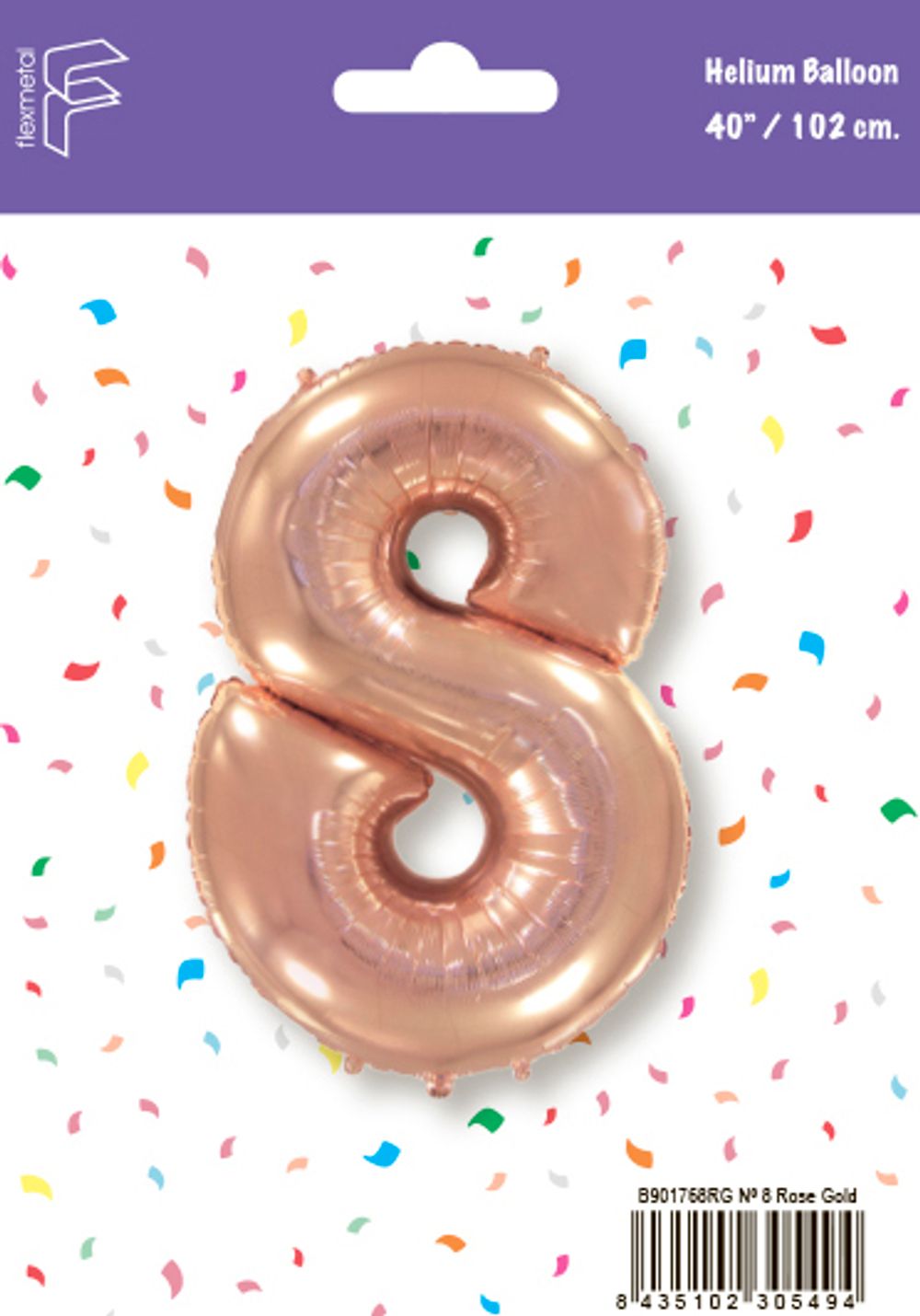 Шар (40''/102 см) Цифра, 8, Розовое Золото, 1 шт. в уп.