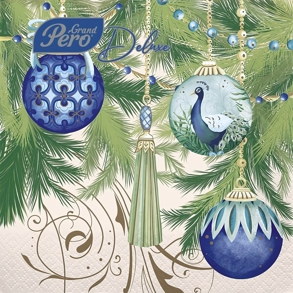 Салфетки бумажные GrandPero Deluxe 33х33"Роскошная елка» 3сл 20л
