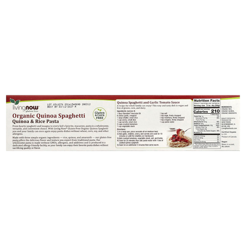 NOW Foods, Living NOW®, органические спагетти из киноа, 227 г (8 унций)