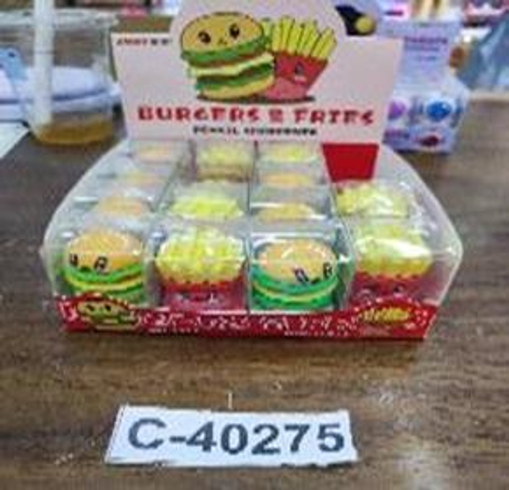 Точилка "Фаст-Фуд" 4*3*2,7см, в силиконовом корпусе, пластиковый бокс 4 цвета микс, С-40275