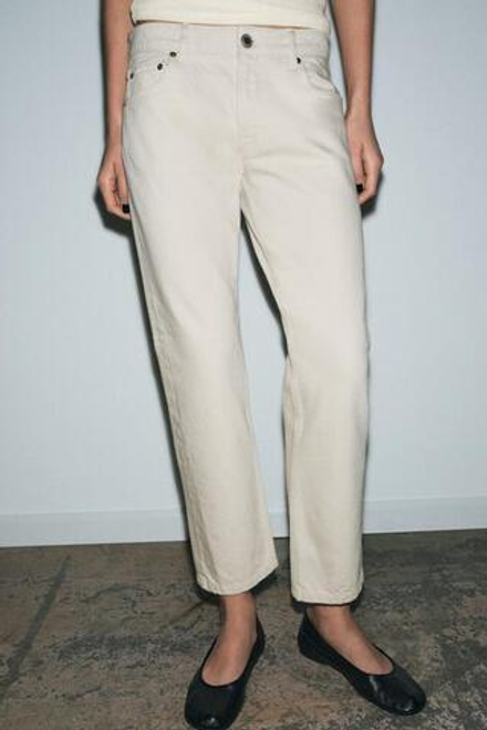 ZARA ДЖИНСЫ ZW COLLECTION CIGARRETE СО СРЕДНЕЙ ПОСАДКОЙ, ЭКРЮ