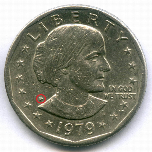 1 доллар 1979 год (P). США. Сьюзен Энтони. Медь с медно-никелевым покрытием, диаметр 26.5 мм. VF