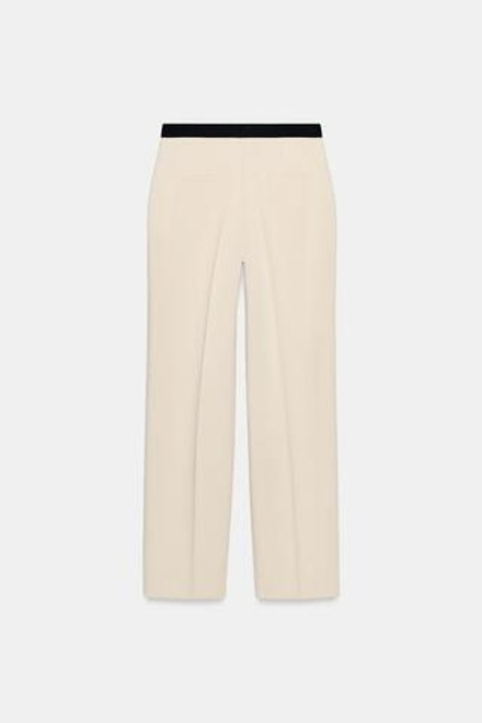 ZARA БРЮКИ ПРЯМОГО КРОЯ С КОНТРАСТНЫМ ПОЯСОМ, ПЕСОЧНЫЙ