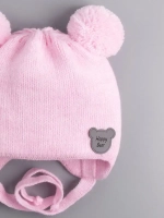 Шапка для девочки осенняя с завязками и помпонами