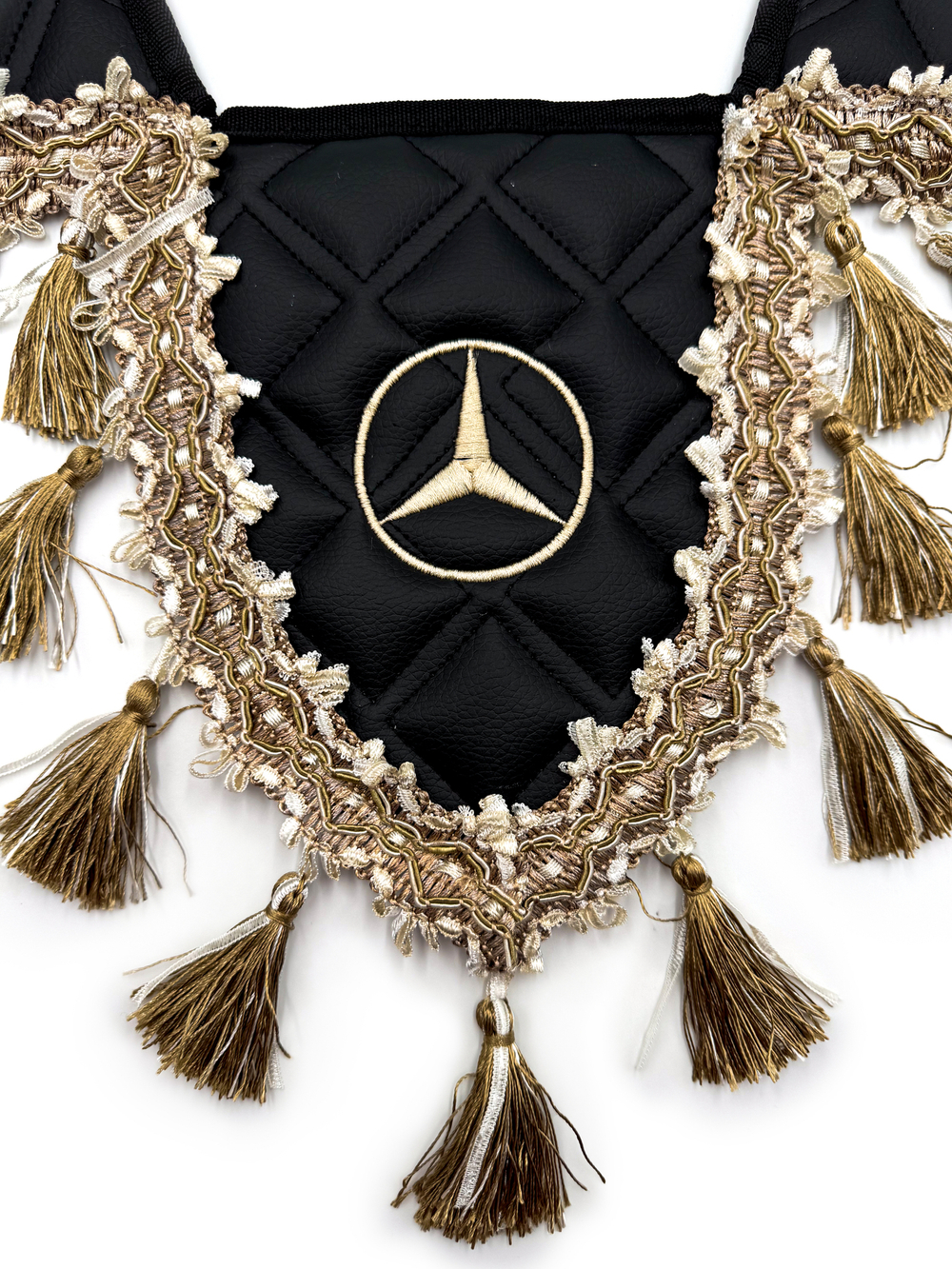 Вымпел тройной Mercedes (экокожа, черный с бежевыми кисточками)