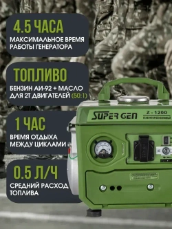 Генератор бензиновый SUPER GEN Z-1200 1,3 кВт на 220 В