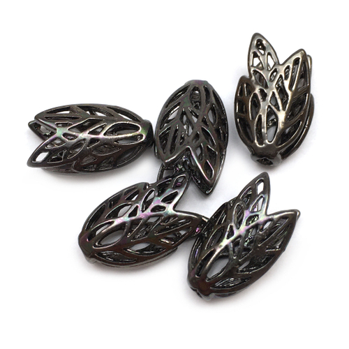 Шапочки для бусин "Листья" 15х9 мм, черный родий