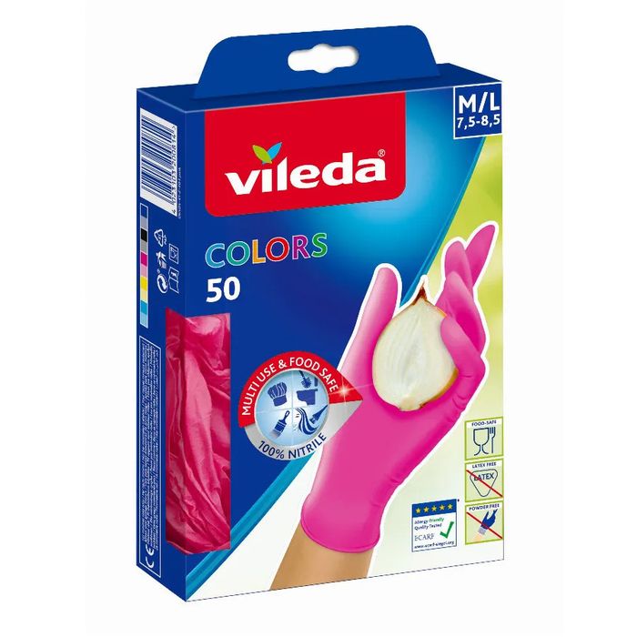 Vileda Перчатки одноразовые Colors, 50 шт., размер: M/L