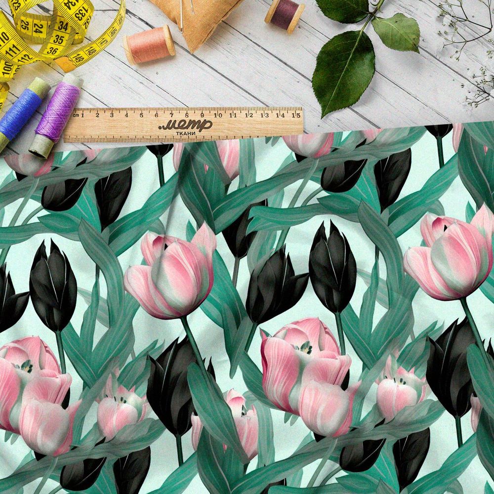 Ткань премиум атлас чередующиеся тюльпаны