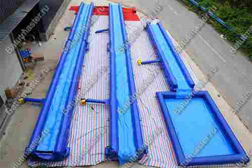 Водная горка с надувным дном, на подкачке ТУРБО "Гидроспуск", с бассейном, 150*3,5*0,8 м