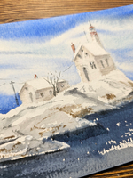 Картина авторская акварельная в паспарту 21х30 см на стену для интерьера "Маяк Лингер"