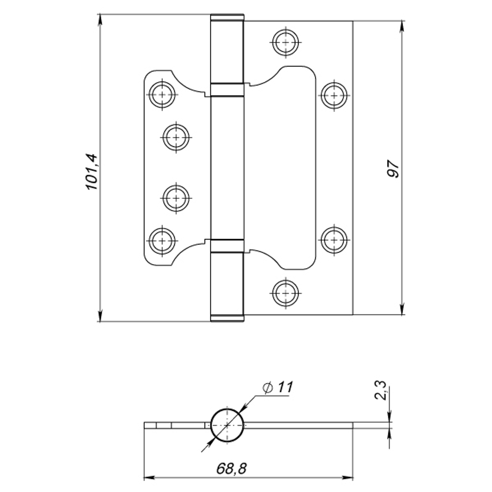 Петля Ajax (Аякс) универсальная без врезки IN4000W AB (100/P-2B 100x2,3) бронза