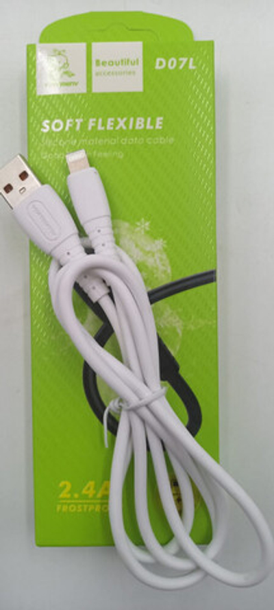 Кабель DENMEN D07L USB-Lightning 2.4A 1м Silicone White