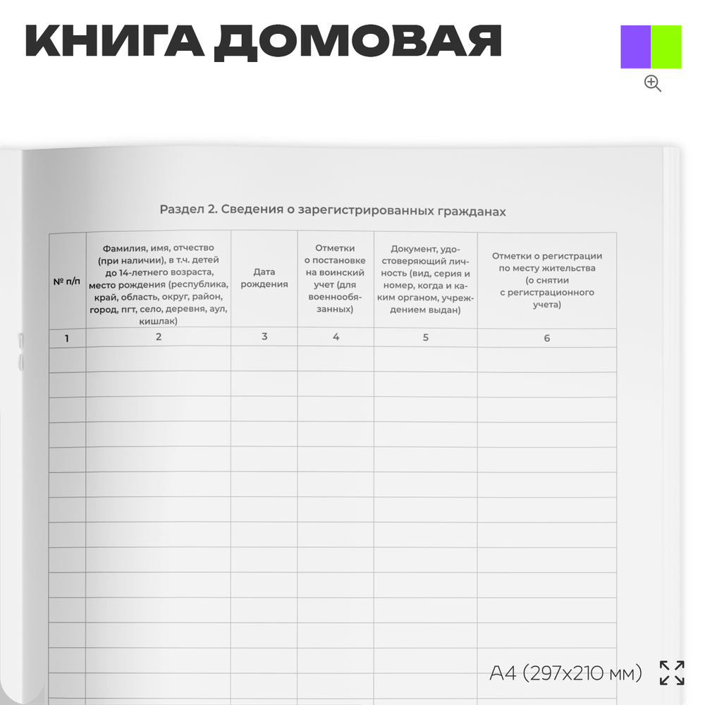 Книга домовая на частный дом, форма 11, ФМС России, Докс Принт