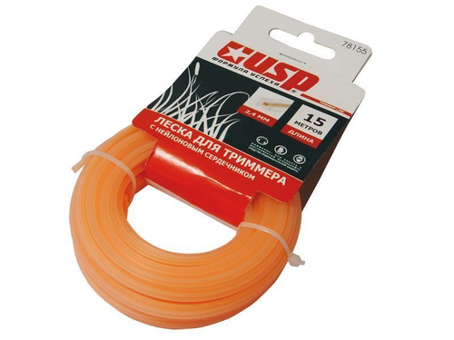Леска для триммера "Квадрат с нейлоновым сердечником" 2,4мм 15м