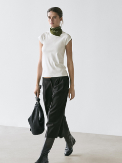 Massimo Dutti Хлопковая футболка с короткими рукавами, белый