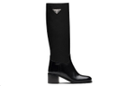 PRADA Black Brushed Leather And Re nylon Knee Boots "Black" Women"s