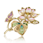 Брошь «Лотос» из лимонного золота с эмалью