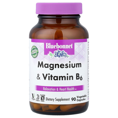 Bluebonnet Nutrition, магний и витамин B6, 90 растительных капсул