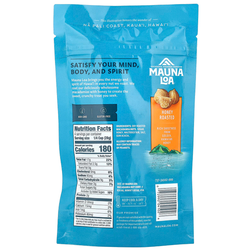 Mauna Loa, Макадамия, обжаренная в меде, 113 г (4 унции)