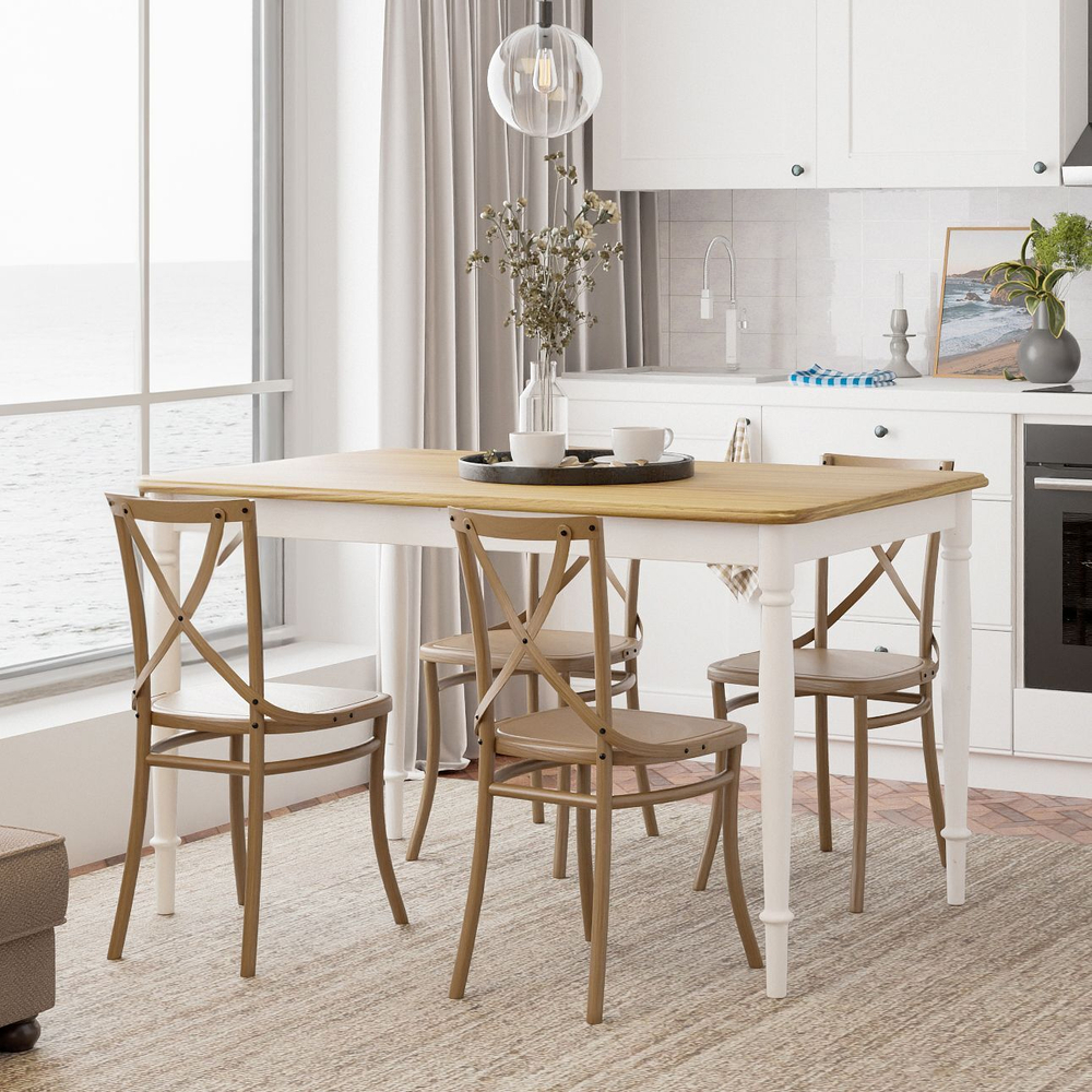 Стол обеденный 130х80 см из массива березы, белый