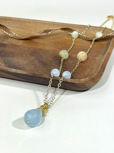 Колье из оникса и агата на цепочке 55 см