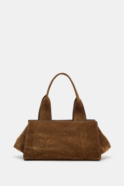 ZARA ЗАМШЕВАЯ СУМКА С ДВОЙНОЙ РУЧКОЙ, КОНЬЯЧНО-КОРИЧНЕВЫЙ