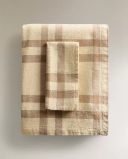 ZARA HOME КЛЕТЧАТАЯ ХЛОПЧАТОБУМАЖНАЯ СКАТЕРТЬ, ЖЕЛТО-ОРАНЖЕВЫЙ