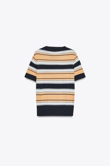 ZARA ТРИКОТАЖНАЯ ФУТБОЛКА В ПОЛОСКУ, ОРАНЖЕВЫЙ