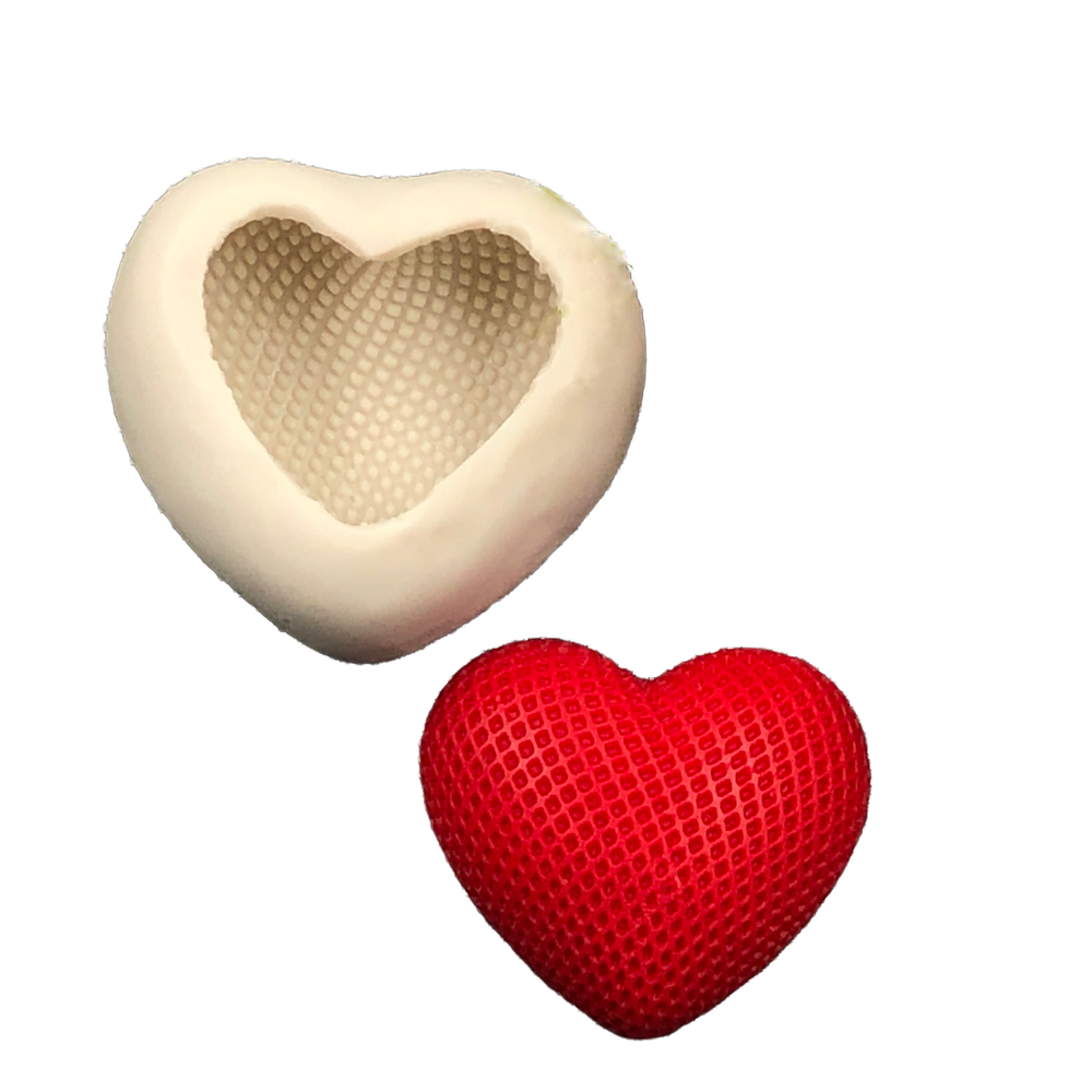 Молд 3D Сердце в сетку М, силикон 8*7,6см (Китай)
