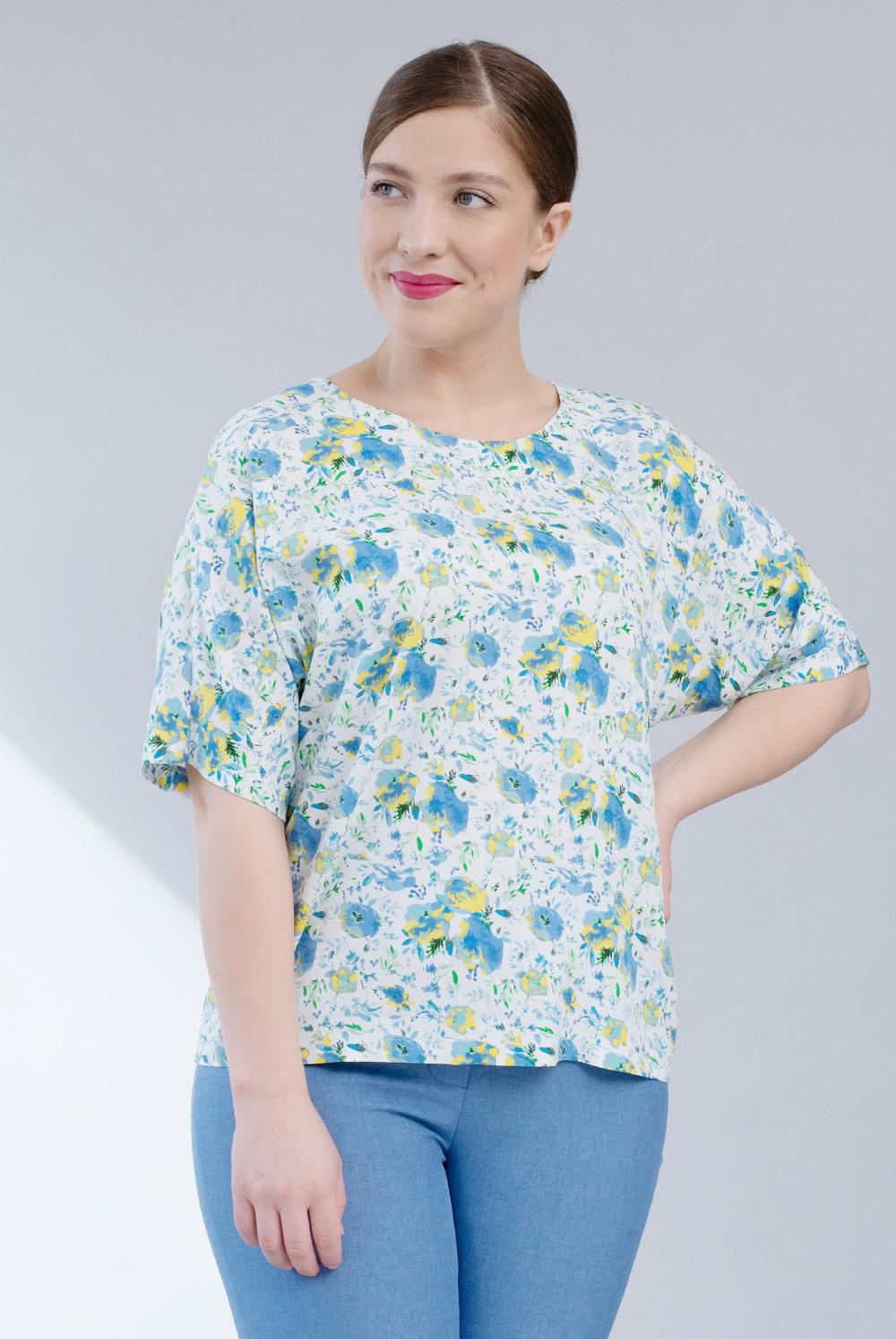 Блузка женская 2165ЮПБ, голуб.цветок #40ГЦ092165ЮПБ