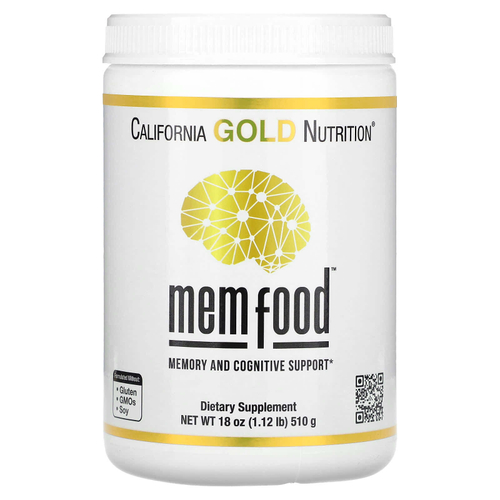California Gold Nutrition, MEM Food, добавка для поддержки памяти и когнитивных функций со смесью MEM, L-серином, органическим ежовиком гребенчатым и порошком из сока голубики, 510 г (1,12 фунта)