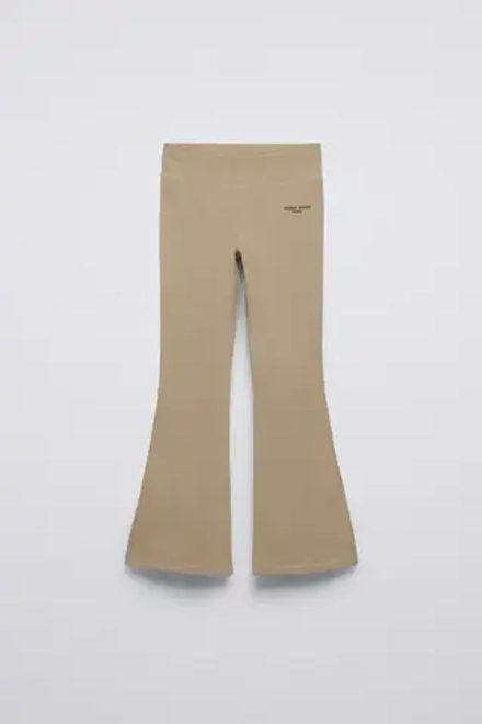 ZARA РАСКЛЕШЕННЫЕ ЛЕГИНСЫ С НАДПИСЬЮ, БЕЖЕВЫЙ