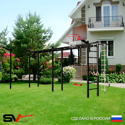 Уличная шведская стенка Sv Sport рукоход х 2 с комплектом турник прямой У51433К (Турник/"Лодочка"/Щит баскет/Кронш бокс/Канат/кольца/лестница)