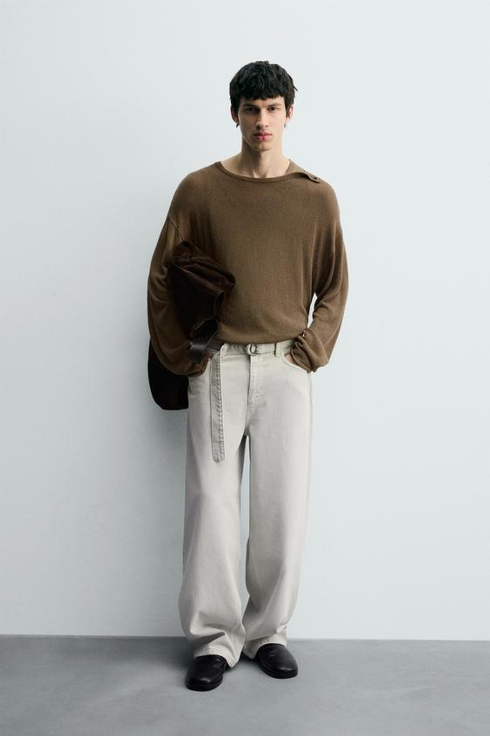 ZARA ДЖИНСЫ RELAXED FIT С ПОЯСОМ, ЗЕЛЕНЫЙ/СЕРЫЙ