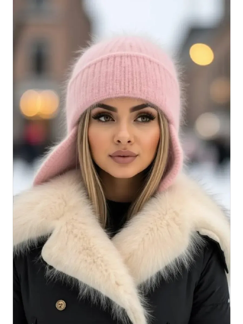шапка ушанка вязаная зимняя ангора пушистая