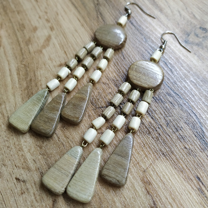 Серьги, дерево, цвет светло-коричневый, молочный 316802