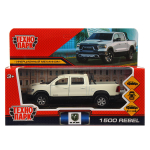 Модель ин. мет. "Dodge Ram 1500 Rebel" 13см, двери, багаж, белый. RAM1500-13-WH (Технопарк)