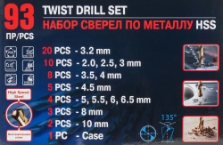 Набор сверел по металлу,93пр.(3.2-20шт,2,2.5,3-по10шт,3.5,4-по 8 шт,4.5-5шт,5,5.5,6,6.5-по 4шт,8-3шт,10-2шт)в кейсе Forsage F-924U93