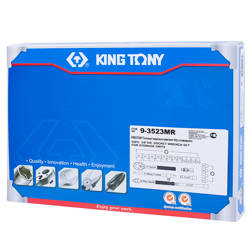 KING TONY (9-3523MR) Набор торцевых головок 3/8" с принадлежностями, ложемент, 23 предмета