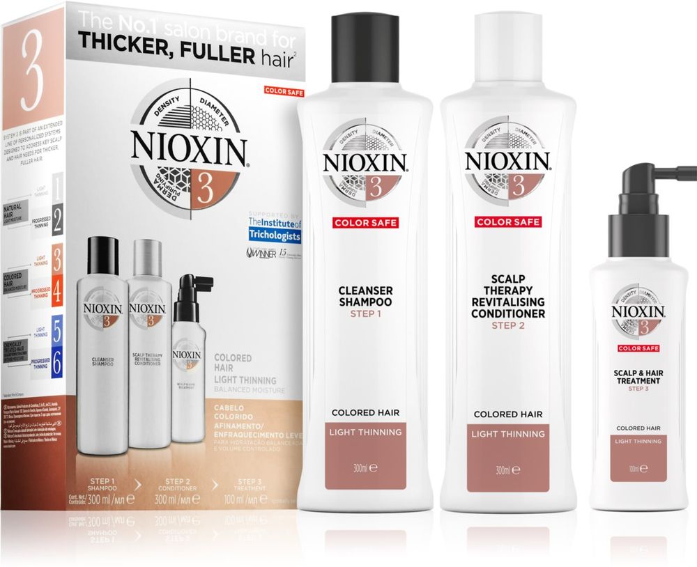 Nioxin purifying shampoo 300 мл + revitalising conditioner for scalp 300 мл + care for hair and scalp 100 мл System 3 Color Safe