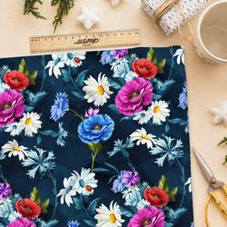 Ткань шелк Армани ромашки и васильки