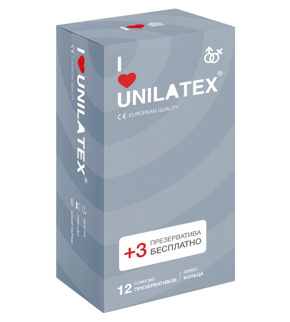 Презервативы Unilatex Ribbed 12+3 шт в подарок 3021Un