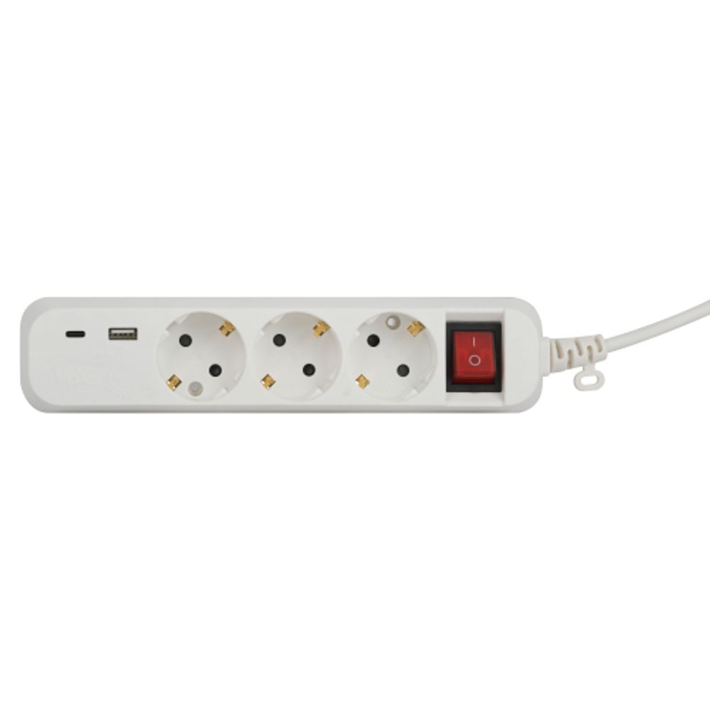 Удлинитель электрический ЭРА UB-3es-3m-USB c заземлением с выключателем 3 розетки + 1xUSBA+1xUSBC 3м 10А | Электротовары