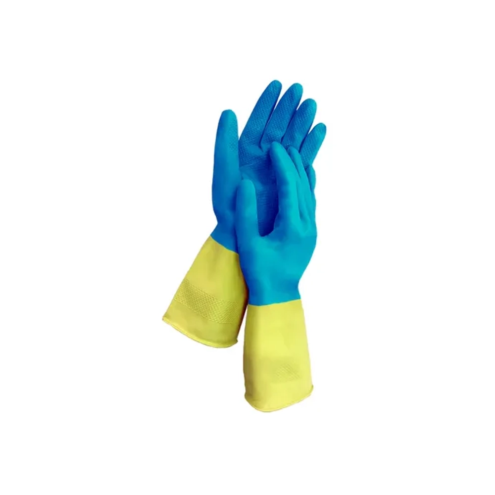 Перчатки резиновые латекс с х/б напыл. LAIMA "БИКОЛОР", сине-желтые, ОСОБО ПРОЧНЫЕ размер М