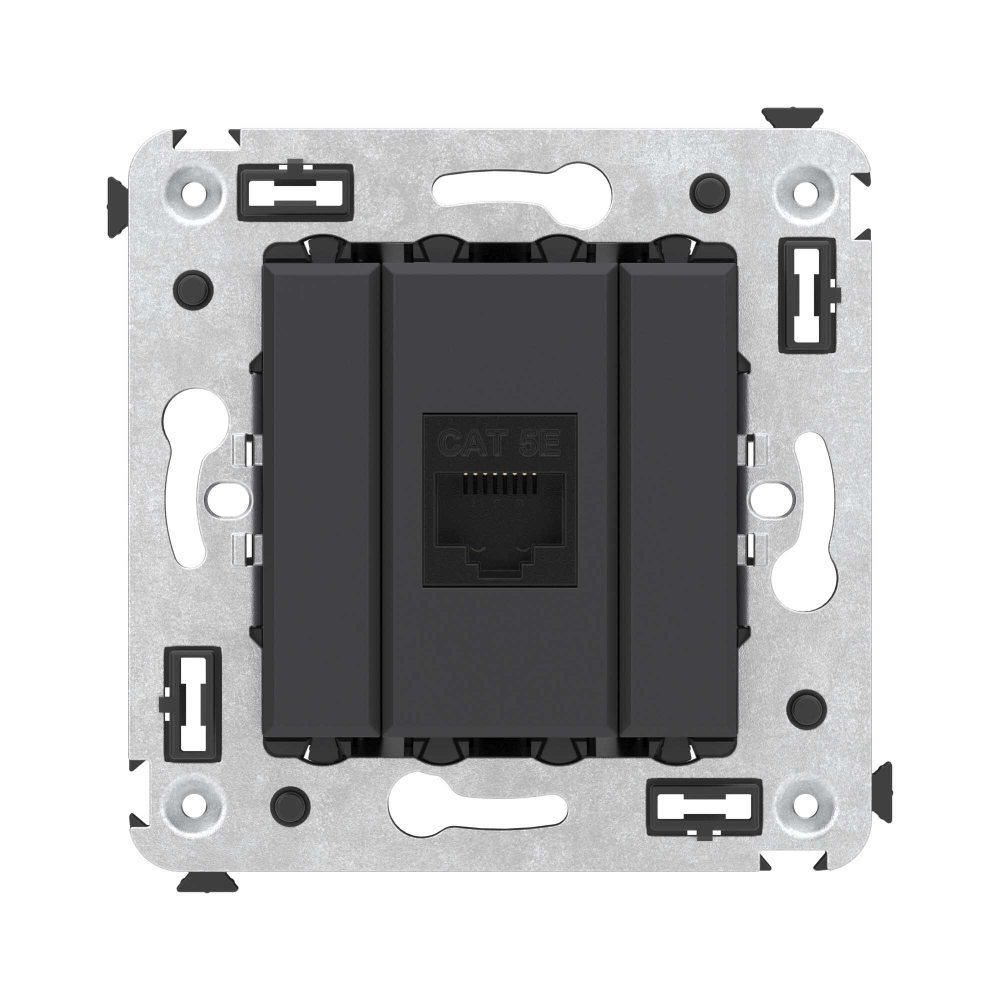 Компьютерная розетка RJ-45 без шторки в стену, кат.5е одинарная, "Avanti", "Черный матовый"