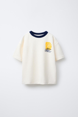 ZARA ФУТБОЛКА ИЗ МАХРОВОЙ ТКАНИ, ЭКРЮ