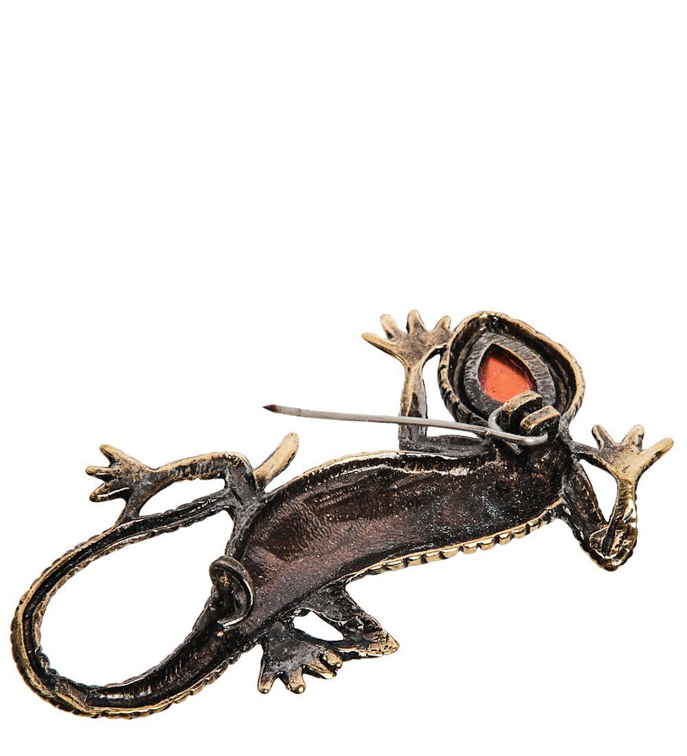 AM-2416 Брошь «Ящерка в пустыне» (латунь, янтарь)