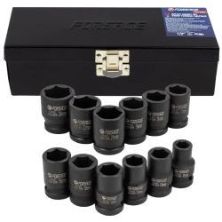 Набор головок ударных, 12пр., 1/2''6гр.(10,12,13,14,15,16,17,18,19,21,22,24мм),в метал. кейсе Forsage F-4129-5MPB
