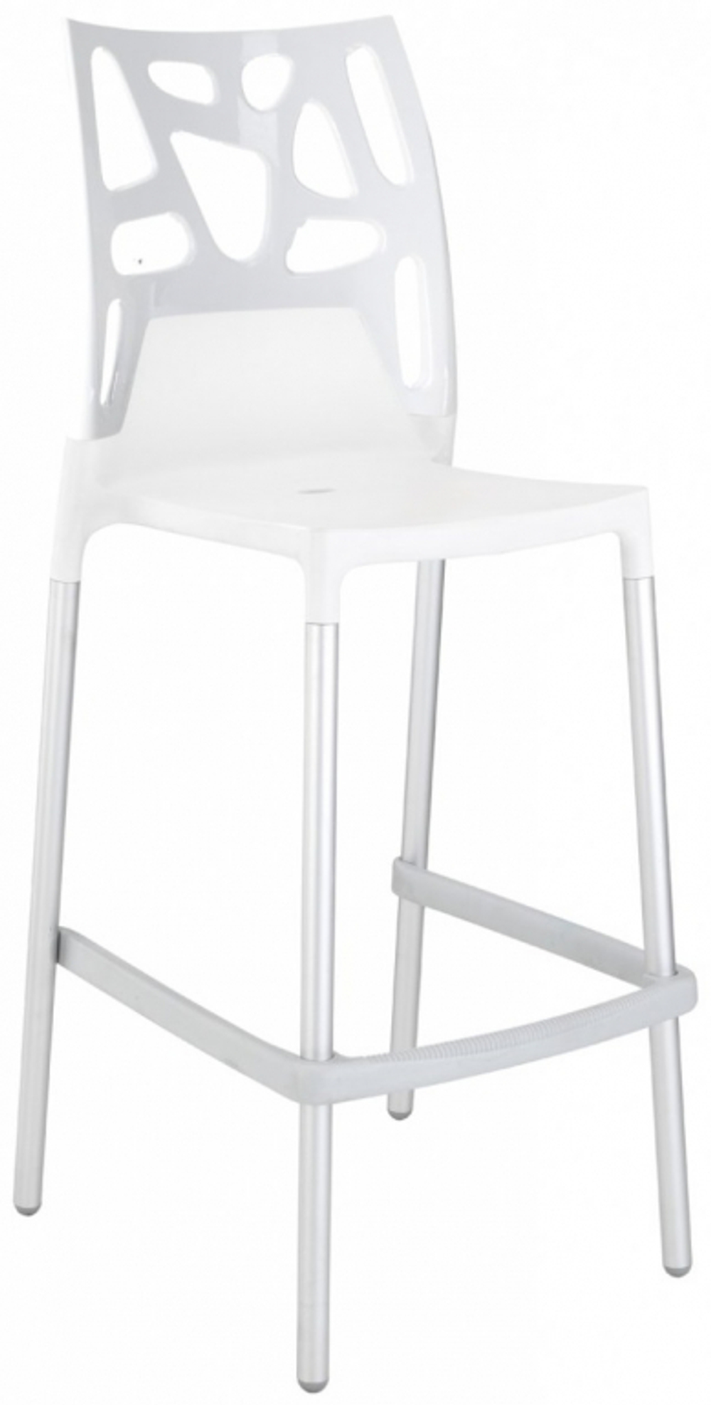 Стул пластиковый барный Papatya Ego-Rock Bar, сатинированный алюминий, белый